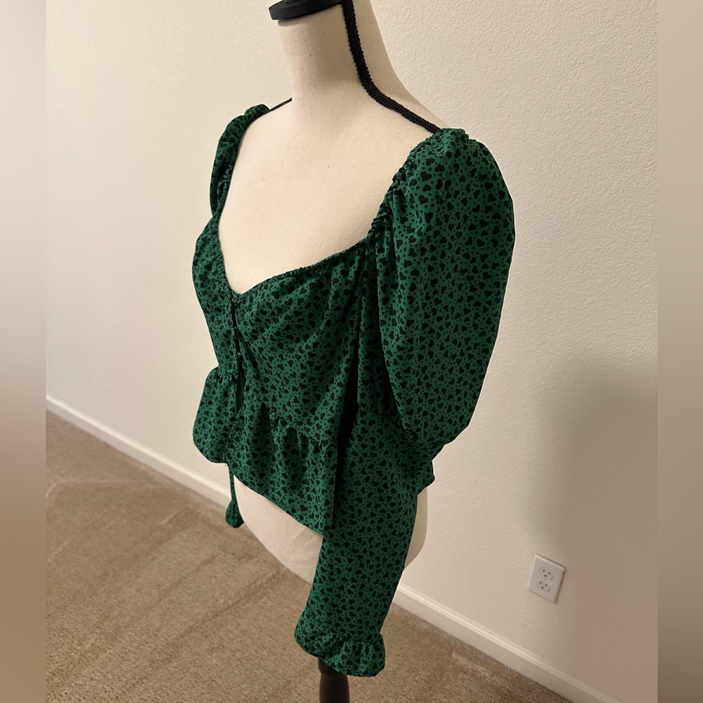 Green Ruffle Blouse with Buttons